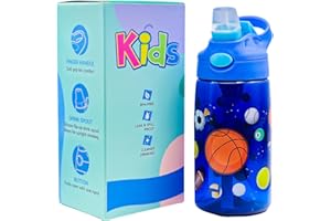 CODILLO Borraccia Bambini, 480 ML, Senza BPA, Con Cannuccia, A Prova di Perdita, Plastica, Blu