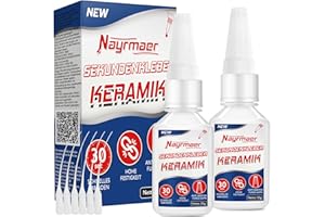 Nayrmaer Ceramic Adhesive, 30 g x 2 Waterproof Porcelain Glue, High Strength Super Glue for Ceramic, Porcelain & Clay, with Anti-Clogging Cap