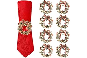 XIMEY Servilleteros Navideños, 8 Piezas Oro Servilleteros de Guirnalda, Hebilla de Servilleta Navideña con Diamantes, Anillos de Servilleta de Metal para Navidad, Boda, Fiesta, Decoración de Mesa