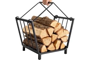AMAGABELI GARDEN & HOME Amagabeli Holzkorb Kaminholz 35 x 32 x 32cm Kaminholzkorb Brennholzkorb Metall Feuerholzkorb Holzwiege Kamin aus Stahl mit Henkel Tragekorb für Holz Tragekorb Holztrage für Holzofen Protokollträger