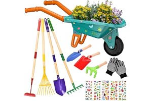 JONRRYIN skottkärra för barn, 14-delad barn, skottkärra, trädgårdsset med spade, kratta, gaffel, arbetshandskar, trädgårdsred