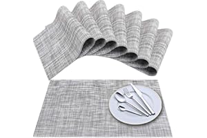 Newk Tischset, Crossweave Vinyl Woven Tischsets, rutschfeste Isolierung Waschbare Tischsets Set (8er-Set Weiß Grau)