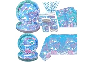 YWEDIIM Dolphin Party Supplies, Includes Plates, Napkins, Cups, Tablecloths, for DolphinTheme Birthday Baby Shower Party Decorations