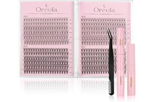 Oreola Juego de 456 pestañas postizas individuales con sello de unión y pinzas, removedor de pegamento DIY en casa 0.1D D Curl Cluster Extensión de pestañas de aspecto natural (8-14MM)