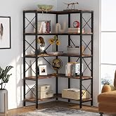 Libreria Angolare A 5 Ripiani Stile Industriale | Struttura In Metallo Bianco | Misure 106x30 Cm | Salvaspazio Per Soggiorno, Camera, Bagno O Balcone