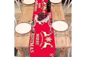 Hileyu Camino de Mesa de Navidad,275cm Camino de Mesa de Feliz Navidad Rojo Navidad Mesa de Vacaciones Decoración Navidad Decorativa Bandera de Mesa para Vacaciones de Navidad