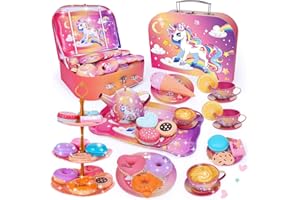 Geebiiny Dinette Enfant Tea Party Jeux de Rôle Jouet Fille Accessoires Cuisine Enfant Jouets à Dessert Jouet de Cuisine Faisant Semblant pour Filles - Licorne Fille