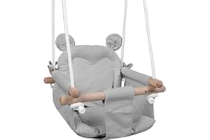 Tulano Hop 30 Grau | Baby Schaukel Hängesitz für Kinder 6-36 Monate | Indoor & Outdoor | Sicherheitsgurt & Kissen | Holz & Baumwolle | Einfache Montage | Belastbar bis 60 kg
