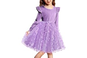 Arshiner Robe en Velours Fille Robe en Tulle à Manches Longues Robe de Princesse Enfant Robe de Festival Robe de Soirée Robes de Noël pour Enfants avec Paillettes 2-7 Ans