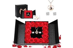 EGEKTBH Gifts for Women Mum Her, Eternal Flowers Rose Gift Box with 100 Language Love You Necklace and Earring, Artificial Rose Flowers for Women Girls for Birthday, Valentines Day, Christmas