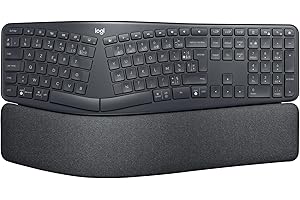 Logitech ERGO K860 Clavier Ergonomique Sans Fil - En Deux Parties, Repose Poignet, Frappe Naturelle, Bluetooth et Connectivité USB, Compatible avec PC & Mac, Clavier Français AZERTY - Gris