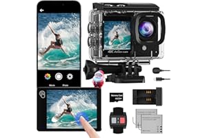 Camlance 4K60FPS Cámara Deportiva con Pantalla Táctil,48MP con 64GB WiFi Camara Acuatica,40M Cámara Subacuática,EIS 170° Camara Acción con Mando, Micrófono y 2 Baterías.