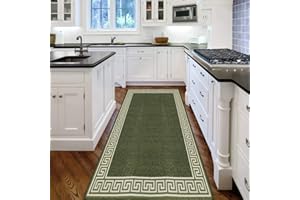 renoazul® Runner Rug Washable Non-Slip Carpet | 80 x 150 cm Heavy Duty Long Hallway Carpet Runner Machine Washable, Living Room, Kitchen and Bedroom Anti-slip Floor Mat - Greeky - Green & Cream