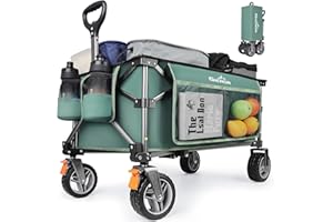 GXCROR Folding Trolley Cart - 140L Heavy Duty Collapsible Wagon with Removable 14.5cm diameter & 6cm Wide Wheels for Camping, Beach, Gardening, 130kg Capacity