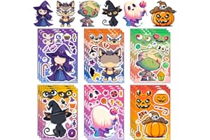 SEGXN 18 Sheets of Halloween Stickers DIY Kids Face Stickers, Make Your Own Personalized Stickers,Halloween Creative Handmade Stickers for Kids, Perfect for Halloween Party Filler Gifts for Boys and Girls