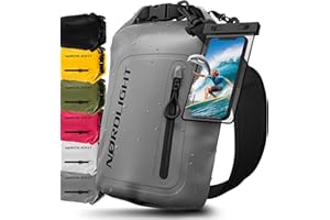 Nordlight Bolsa Estanca Impermeable + Funda para Móvil, Cierre Enrollable, Correa para Hombro | Drybag Mochila Impermeable Saco Estanco Bolsa de Transporte Náutica | Playa Sup - Gris, 10 litros