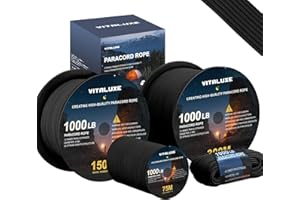 ‎VITALUXE VITALUXE Paracord 1000lb(453kg), 12 Kern-Stränge, 4mm Fallschirmschnur, Tactical Parachute Cord (30/75/150/300m) Survival Gear für Camping, Outdoor, Wandern, Type III