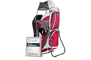 Dromader Kraxe Kindertrage bis 22kg - Baby Rückentrage Wandern mit Sonnendach Regenschutz - Babytrage Outdoor Trekking mit Thermotasche Wickelmatte - Einhändig klappbarer Aluminiumrahmen – Rot