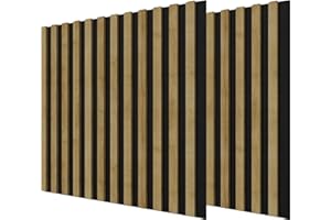 MOLLIS HOMELIKE INTERIORS Panel acústico Mollis LINEA, madera de roble, 2 piezas, pared de lamas sobre tablero HDF, diseño elegante de habitaciones, decoración de paredes y techos, 60 x 60 cm, lamas (roble)