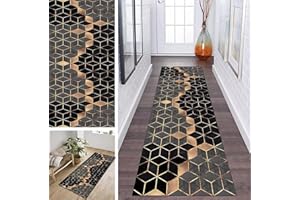 ‎ZDYHMRJ ZDYHMrj Teppich Läufer Flur rutschfest Schwarz Grau Golden Korridor Teppichläufer Waschbar Modern Küche Schlafzimmer Wohnzimmer Läufer Teppich Breite 40cm/50cm/60cm/70cm/80cm/90cm/100cm( Size:100x250