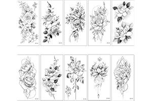Neoreser Temporaire Tatouages 10 Feuilles, Autocollants, Fleurs Noires Ephemere Faux Tatouages pour Adultes Hommes et Femmes