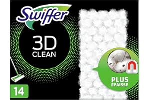 Swiffer Czyszczenie miotły na kurz 3D, wkłady do suchych chusteczek 14 sztuk, łapie i zatrzymuje więcej kurzu, brudu i włosów niż klasyczna miotła