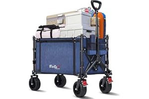 COMLAX FIELD Bollerwagen Faltbar mit Große All Terrain Räder, 120L 100KG Klappbarer Bollerwagen mit Bremsen, Strandwagen Für Strand Garten Camping Shopping, Blau