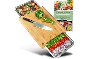 naturlik Schneidebrett XL mit magnetischen Auffangschalen - Hochwertiger FSC®-zertifizierter Bambus - Schneidebrett mit Auffangschale - Schneidebrett Holz - Holzbrett Küche - Praktische Küchenhilfe