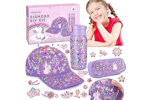 YOOHBERRYS Regalo per Ragazza 4 5 6 7 8 9 Anni, Fai Da Te Borraccia Berretto da Baseball Astuccio Matite, Set DIY Borraccia con Unicorno Adesivi, Regali per Bambina Compleanno Natale (Viola)