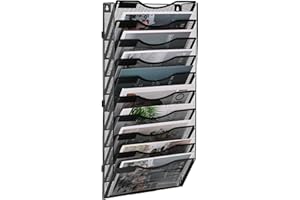 TQVAI 10 Compartiments Porte Revue Mural Métal Rangement Document Papier A4 Dossier Papeterie Organisateur Mural pour Bureau, Maison, École, Noir