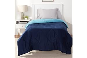 Amazon Basics Reversable Coverless Duvet Single, 135 x 200cm, Navy/Sky Blue