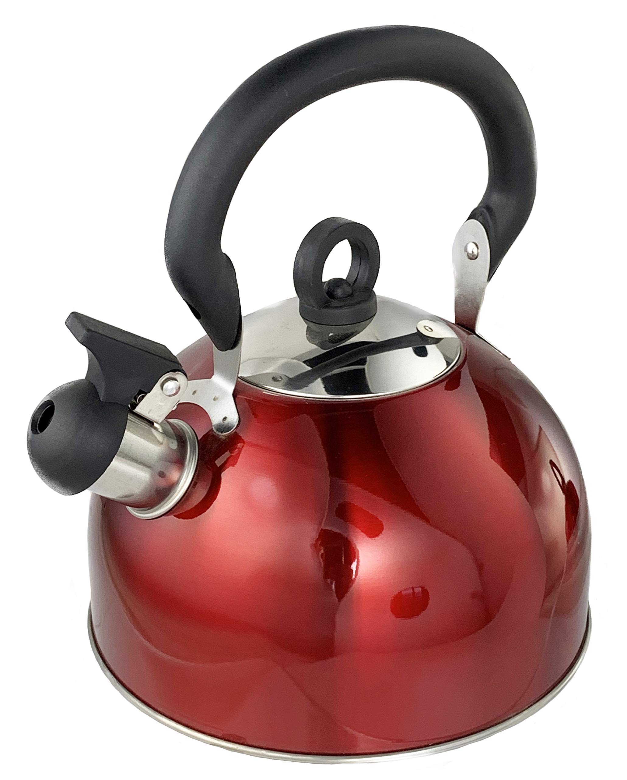Buckingham Red colour coated stainless steel retro whistling kettle 2.5 litre with heat resistant phenolic handle, 19.5 x 19.5 x 18 cm
