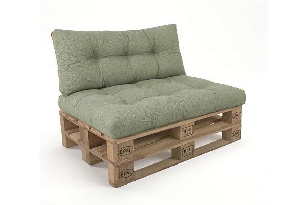 POKAR Set de 2 Coussins pour Palette : 1x Assise 120x80 + 1x Dossier 120x40 | Coussins Matelassé pour Canapé et Salon de Jardin | Extérieur et Intérieur | Made in EU | Vert