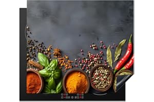 KitchenYeah© Protege Plaque Tapis Pour Induction 60x52 cm Kitchen Decoration Cuisine Protection Vitrocéramique Pour Cuisiniere Herbes - Béton - Épices - Poivre