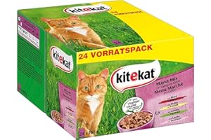 KINPUR Kitekat Katzennassfutter Markt–Mix in Gelee, 48 Portionsbeutel, 24x100g (2er Pack) – Ausgewogenes Katzenfutter nass, mit Rind, Huhn, Lamm und Lachs