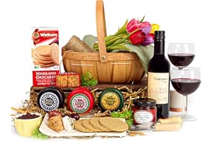 PRESTIGEFLOWERS Gourmet Cheese & Red Wine Hamper – Luxury Food Gift Basket for Wine & Cheese Lovers