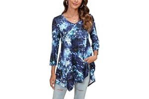 Enmain Maglietta Donna Tunica Scollo V Maniche a 3/4 Top Maglia Manica Lunga Taglie Forti Magliette Donna Tinta Unita Elegant Lungo Camicetta con Stampata