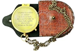 SAMARA NAUTICAL Pocket Brass Compass, Nautical Navy Compass for Camping, Travelling, Hiking, Boating, Gift Compass for Father's Day, Birthday, Anniversary, Retirement, to Dad with Imprinted Leather Case