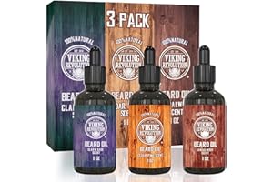 Viking Revolution Kit De Huile Barbe Homme 3x28g – Aux Parfums De Bois De Santal, Cèdre Et Pin & Sauge Sclarée – Hydratante & Nourrissante