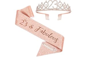 SZHUIHER Fascia e tiara per 23° compleanno per ragazze, corona di compleanno in oro rosa 23 e favolosa fascia e tiara per ragazze, regali per il 23° compleanno per felice 23° compleanno