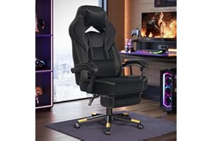SONGMICS Gaming Chair, Office Computer Chair, Ergonomic Design, with Footrest, Adjustable Headrest, Lumbar Support, 150 kg Load Capacity, Ink Black OBG077BH20