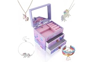ZOOWING Girls Musical Jewelry Box Toys Gifts with Full Size Mirror and Unicorn Jewelry Set (A-Unicorn9)