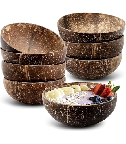BORDEAG 2 Pièces Bols En Noix De Coco Naturels - Bol Déco Coquillage Bleu Pour Rangement Et Créations Uniques