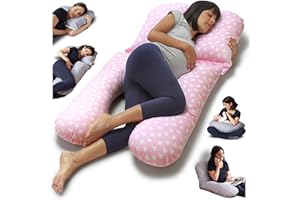 Niimo Cojín Embarazada en Forma de U - Almohada Embarazada Dormir Multifuncional - Cojín Embarazada Dormir y Lactancia - Cojín Lactancia y Embarazo con Funda 100% de algodón - Rosa/Blanco
