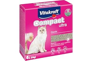 Vitakraft Compact Ultra Classic, arena aglomerante para gatos, absorbe los olores de la bandeja sanitaria, limpia y fácil de retirar (1x 4kg)