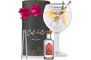 Rusty Barrel Gin Gift Set for Mum Including Large Copa Gin Glass (620ml), 2 Metal Straws and Premium Pink Grapefruit Gin | Mum Gifts in a Beautiful Gift Box (Gin | 46.6% ABV | 50ml)