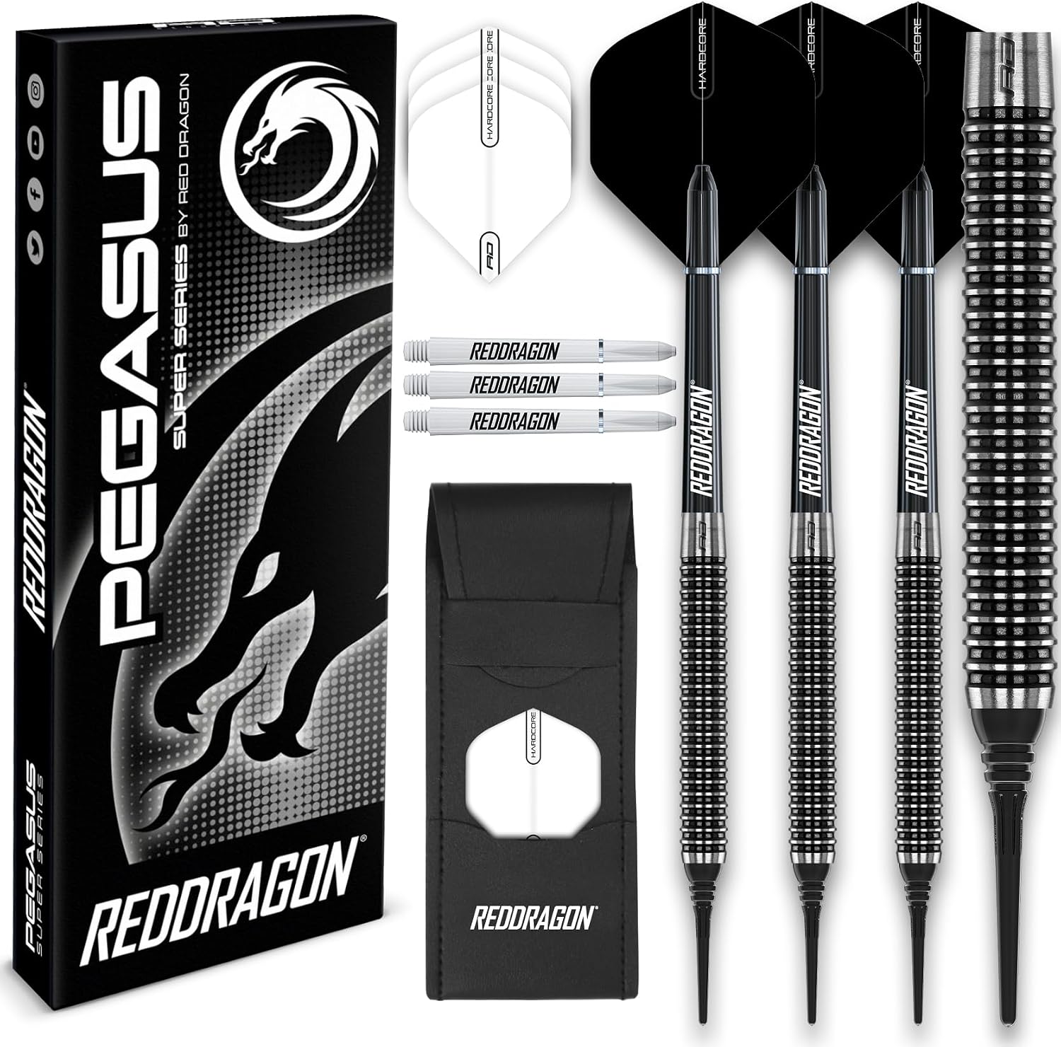 RED DRAGON Pegasus Dardos de plástico con Plumas Negro, Eje de Dardos Negro