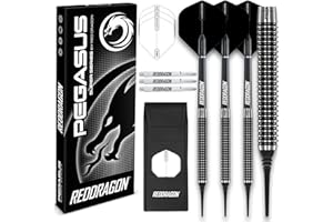RED DRAGON Pegasus Tungsten Steel Soft Tip Darts Set 18g, 20g - Black Stems, Black Flights