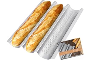 ‎GOURMEO GOURMEO Nieprzywierająca Forma do Pieczenia Domowych Bagietek - 38,5cm x 28,5 cm x 3,5cm - Francuska Taca do Chleba dla 3 Idealnie Wypieczonych Bagietek