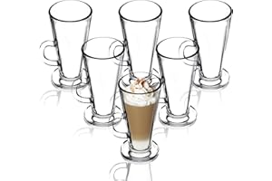 KADAX Latte Macchiato Bicchieri, 260 ml, Set di 6, Bicchieri con manico, Bicchieri in Vetro, Bicchieri da Tè, Bicchieri da Cappuccino, Tazzine da Caffè Vetro
